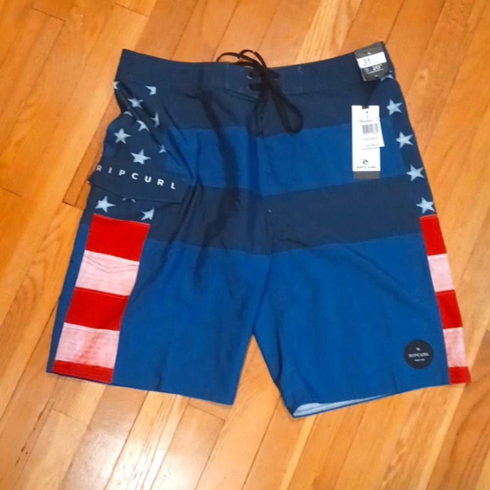 NWT Rip Curl Boardshorts Mens 31 Mid Leg 20" USA Red White Blue July 4th America